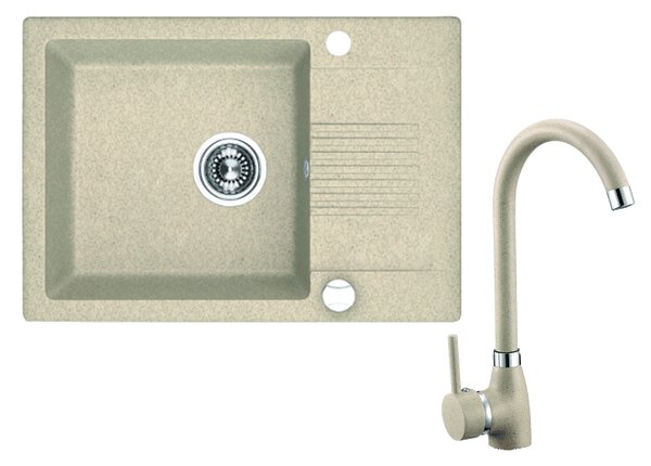 Laveo Ceilia, chiuveta granit 1 camera 650x440x185mm + baterie chiuveta inalta, bej, LAV-SJCG413T