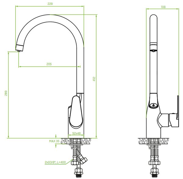 Laveo Claro, baterie chiuveta cu filtru apa h-412, crom, LAV-BAK_098D