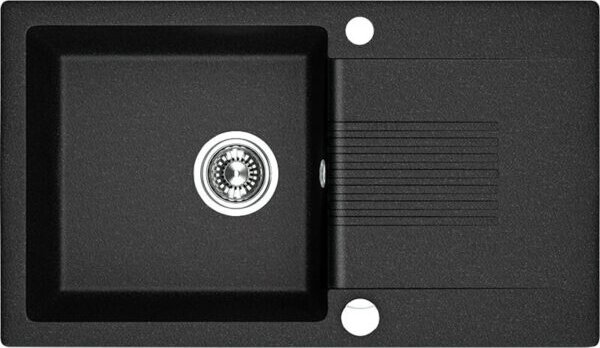 Laveo Celia, chiuveta granit cu 1 camera 760x440x185 mm cu scurgere lunga, negru, LAV-SBC_711T