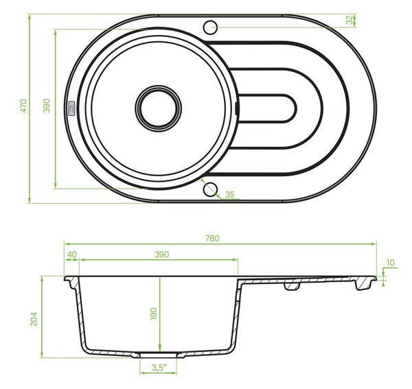 Laveo Dafne, chiuvetă granit cu 1 cameră 780x470x204 mm, gri, LAV-SBD_581T