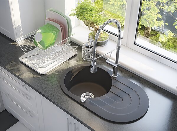 Laveo Dafne, chiuvetă granit cu 1 cameră 780x470x204 mm, negru, LAV-SBD_781T