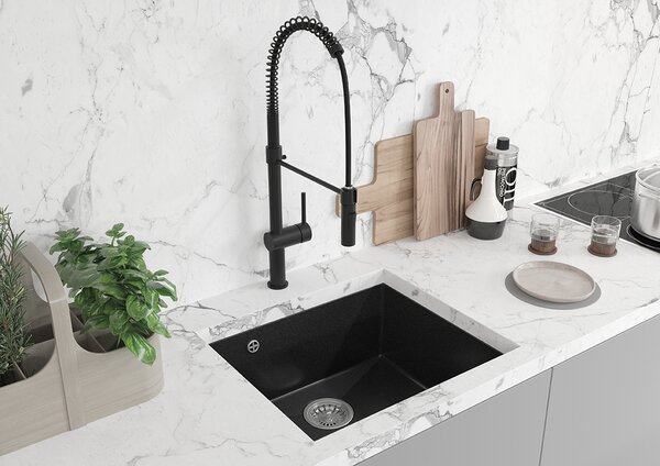 Laveo Ibiza, chiuveta granit cu 1 camera 560x460x220 mm, negru, LAV-SBI_710U