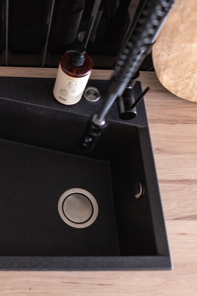 Laveo Grenada, chiuvetă granit cu 1 cameră 600x480x227 mm, negru, LAV-SBG_710T