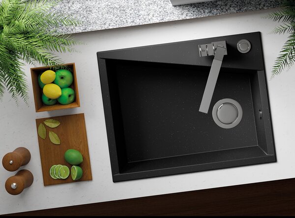 Laveo Grenada, chiuvetă granit cu 1 cameră 600x480x227 mm, negru, LAV-SBG_710T