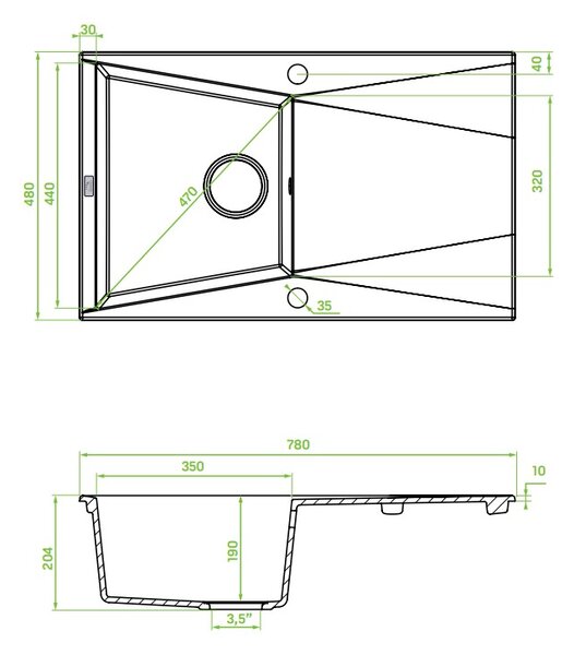 Laveo Grenada, chiuvetă granit cu 1 cameră 780x480x204 mm, bej, LAV-SBG_411T