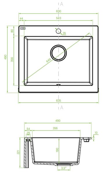 Laveo Komodo, chiuvetă granit cu 1 cameră 635x490x221 mm, alb, LAV-SBK_610T