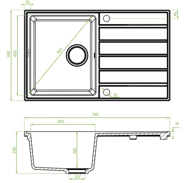 Laveo Margarita, chiuveta granit cu 1 camera 790x490x230 mm, gri, LAV-SBM_511T