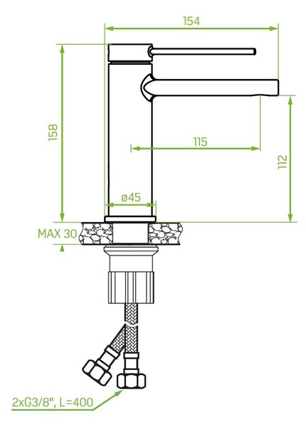 Laveo Pinar, baterie chiuveta h-158, crom, LAV-BAW_022D