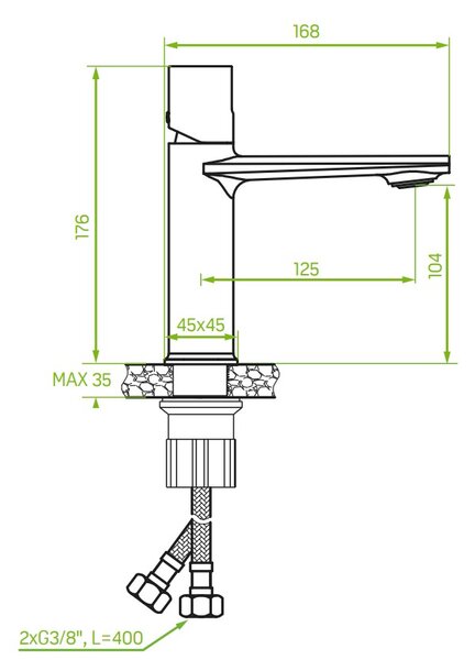 Laveo Tores, baterie pentru chiuvetă h-176, auriu mat, LAV-BVT_G22D
