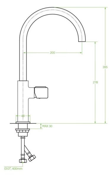 Laveo Pretto, baterie pentru chiuvetă înaltă h-395, negru mat, LAV-BAO_768D