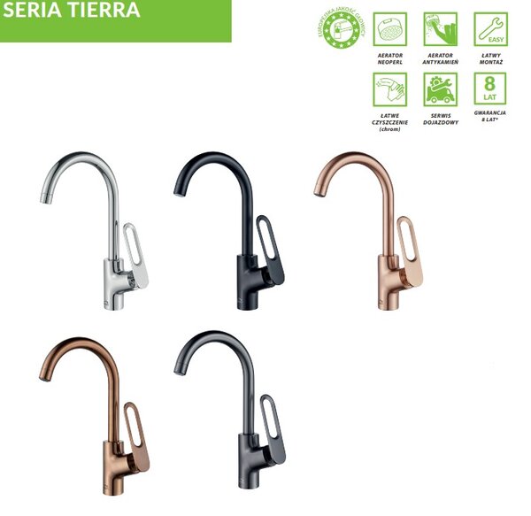 Laveo Tierra, baterie pentru chiuveta cu pipa in forma de U h-355, negru mat, LAV-BAJ_768D