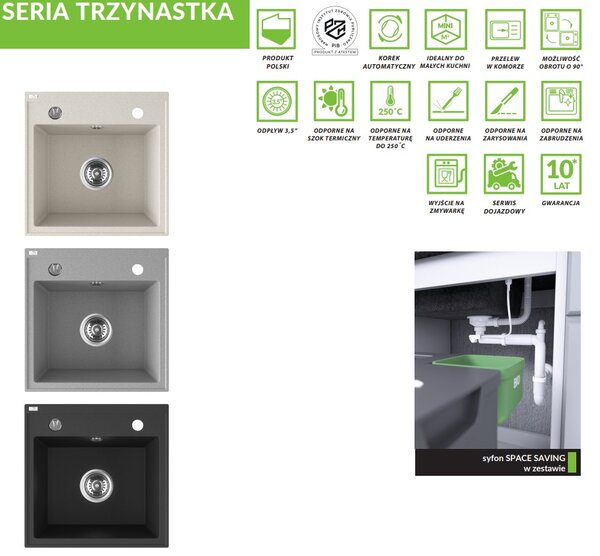 Laveo Trzynastka, chiuveta granit cu 1 camera 440x440x173 mm, bej, LAV-SBP_410T