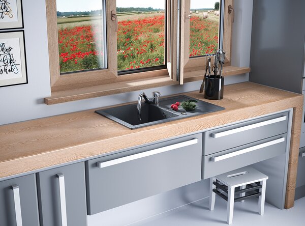 Laveo Trzynastka, chiuvetă granit cu 1 cameră 790x480x185 mm, gri, LAV-SBP_511T