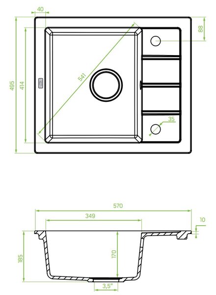 Laveo Trzynastka, chiuvetă granit cu 1 cameră 570x495x185 mm, bej, LAV-SBP_413T