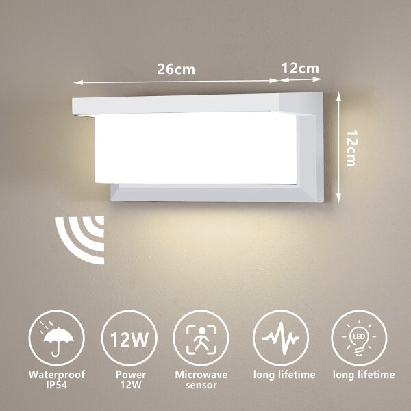 Aplică LED de exterior cu senzor Brilagi BRICKY LED/12W/230V alb IP54
