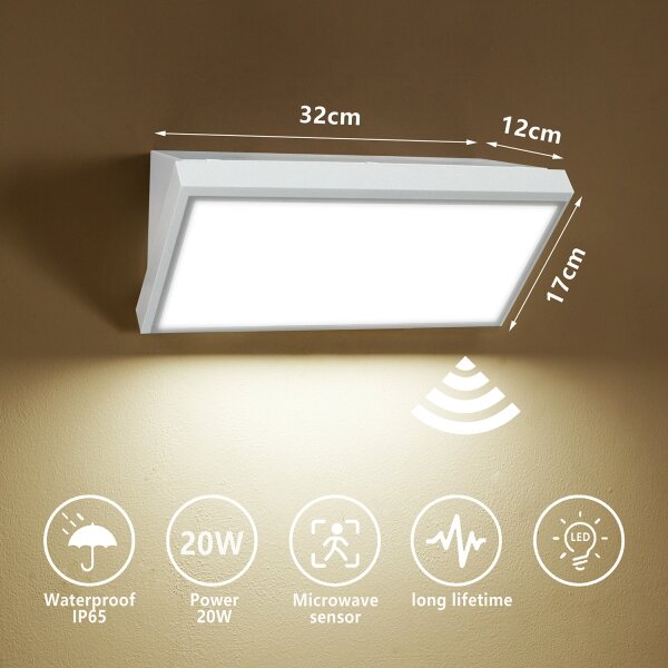 Brilagi-LED Aplică de perete pentru exterior cu senzor TRIANGLE LED/20W/230V alb IP65