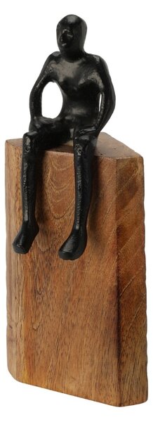 Statuetă decorativă pe lemn, siluetă abstractă în negru, moment de relaxare, 23 cm