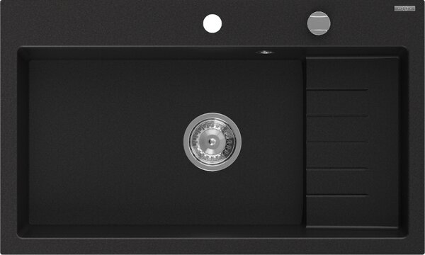 Mexen Omar, chiuveta granit cu 1 camera 800x480x210 mm, negru, sifon cromat, 6520801005-77