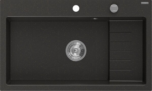 Mexen Omar, chiuveta granit cu 1 camera 800x480x210 mm, negru-auriu metalic, sifon crom, 6520801005-75
