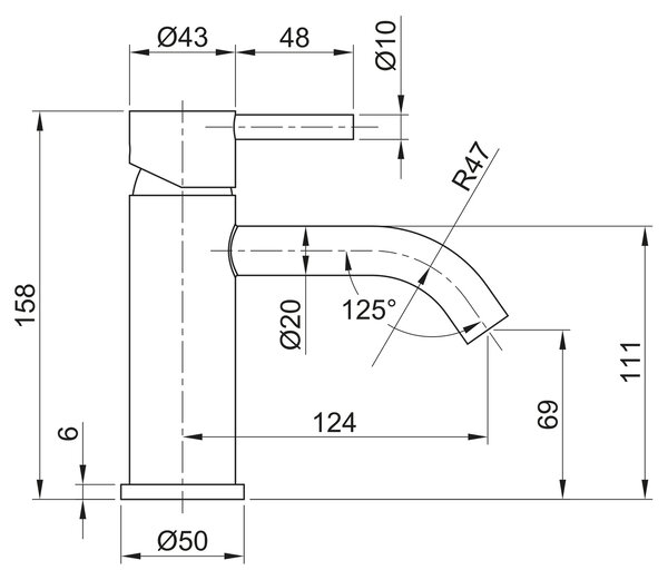 Sapho Sapho, baterie MINIMAL de sine stătătoare, fără priză, din oțel inoxidabil, MI002