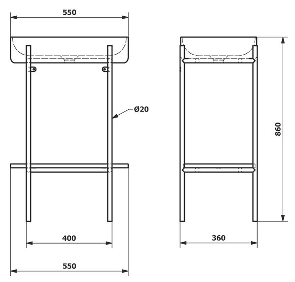 Sapho Sapho, piedestal PUNO cu chiuveta 550x860x360mm, mat auriu, SKA570-5-01