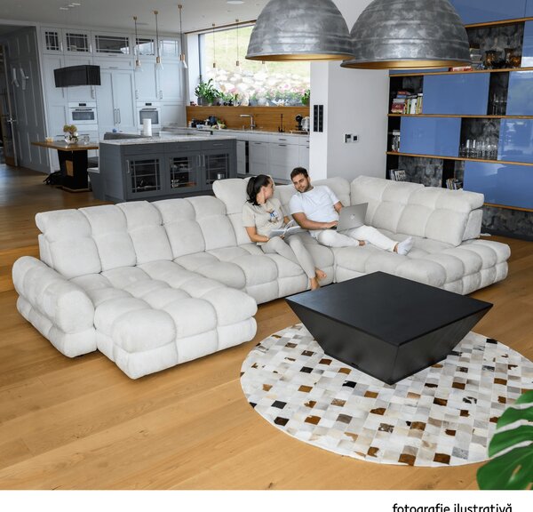 KONDELA Set canapea extensibilă cu funcţie de extensie electrică, bej-gri Taupe, pe stânga, TOLLO L ROH