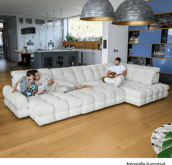 KONDELA Set canapea extensibilă cu funcţie de extensie electrică, bej-gri Taupe, pe stânga, TOLLO L ROH