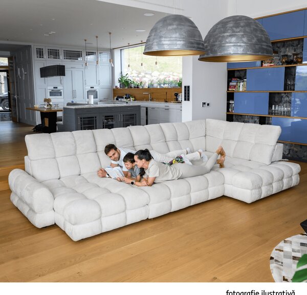 KONDELA Set canapea extensibilă cu funcţie de extensie electrică, bej-gri Taupe, pe stânga, TOLLO L ROH
