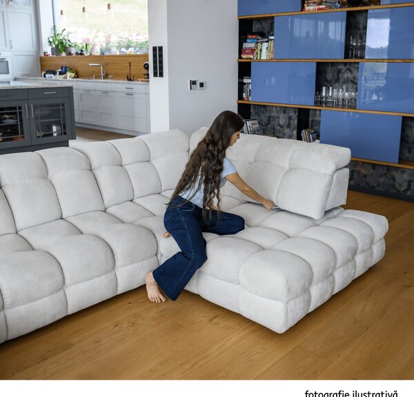 KONDELA Set canapea extensibilă cu funcţie de extensie electrică, bej-gri Taupe, pe stânga, TOLLO L ROH