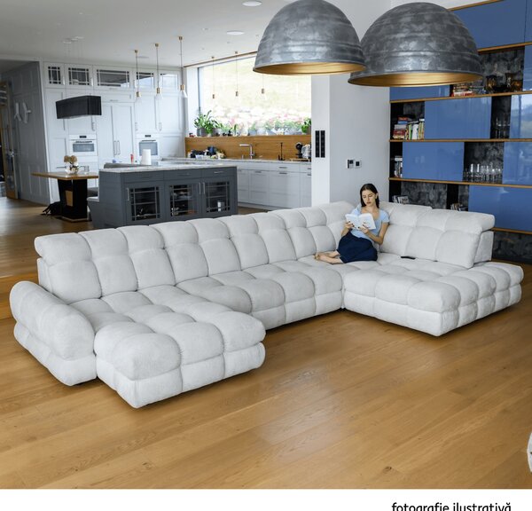 KONDELA Set canapea extensibilă cu funcţie de extensie electrică, bej-gri Taupe, pe stânga, TOLLO L ROH