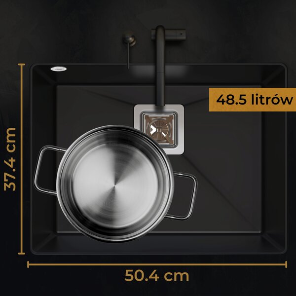 SINK Quality Chiuveta Quality Argon 60, chiuveta granit bucatarie 550x420x225 mm + sifon crom, pete negre-Brocart, SKQ-ARG.B.1KBO.60.X