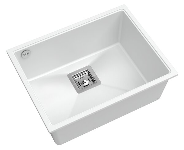 SINK Quality Chiuveta Quality Argon 60, chiuveta granit bucatarie 550x420x225 mm + sifon crom, alb, SKQ-ARG.W.1KBO.60.X