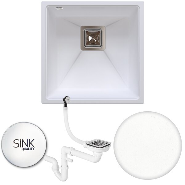 SINK Quality Chiuveta Quality Argon 50, chiuveta granit bucatarie 420x420x225 mm + sifon crom, alb, SKQ-ARG.W.1KBO.50.X