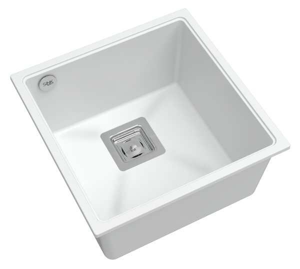 SINK Quality Chiuveta Quality Argon 50, chiuveta granit bucatarie 420x420x225 mm + sifon crom, alb, SKQ-ARG.W.1KBO.50.X