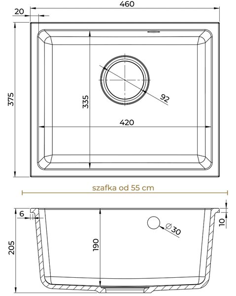 SINK Quality Chiuveta Quality Crypton 55, chiuveta granit bucatarie 460x375x205 mm + sifon negru, pete negre, SKQ-CRY.B.1KBO.55.XB