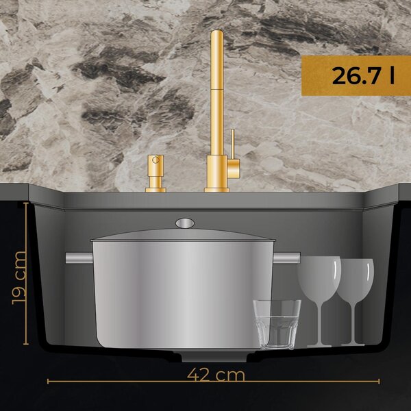 SINK Quality Chiuveta Quality Crypton 55, chiuveta granit bucatarie 460x375x205 mm + sifon negru, pete negre, SKQ-CRY.B.1KBO.55.XB