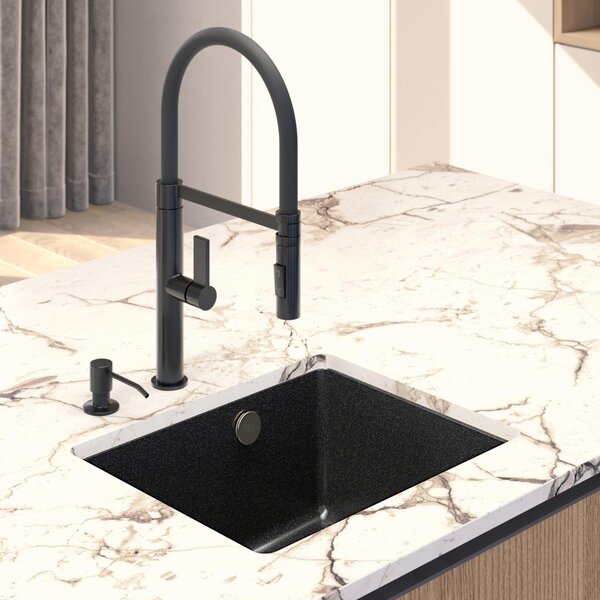 SINK Quality Chiuveta Quality Crypton 55, chiuveta granit bucatarie 460x375x205 mm + sifon negru, pete negre, SKQ-CRY.B.1KBO.55.XB