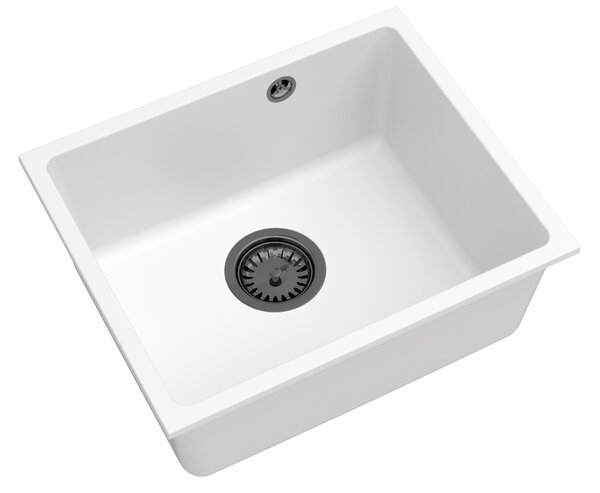 SINK Quality Chiuveta Quality Crypton 55, chiuveta granit bucatarie 460x375x205 mm + sifon negru, alb, SKQ-CRY.W.1KBO.55.XB