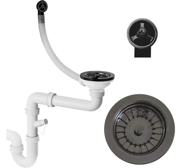 SINK Quality Chiuveta Quality Crypton 55, chiuveta granit bucatarie 460x375x205 mm + sifon negru, pete negre, SKQ-CRY.B.1KBO.55.XB