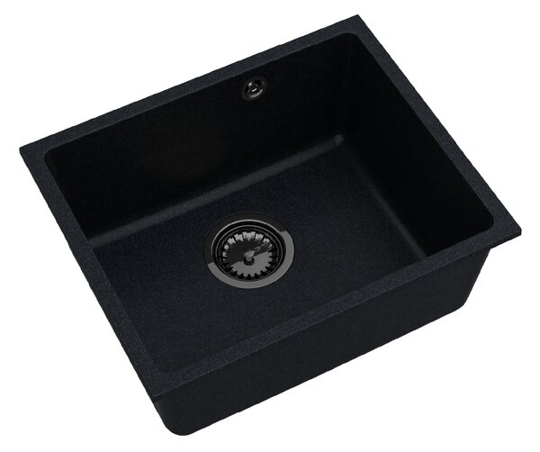SINK Quality Chiuveta Quality Crypton 55, chiuveta granit bucatarie 460x375x205 mm + sifon negru, pete negre, SKQ-CRY.B.1KBO.55.XB