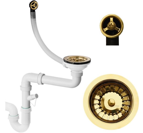 SINK Quality Chiuveta Quality Ferrum, chiuveta granit bucatarie 770x450x190 mm + sifon auriu, alb, SKQ-FER.W.1KDO.XG