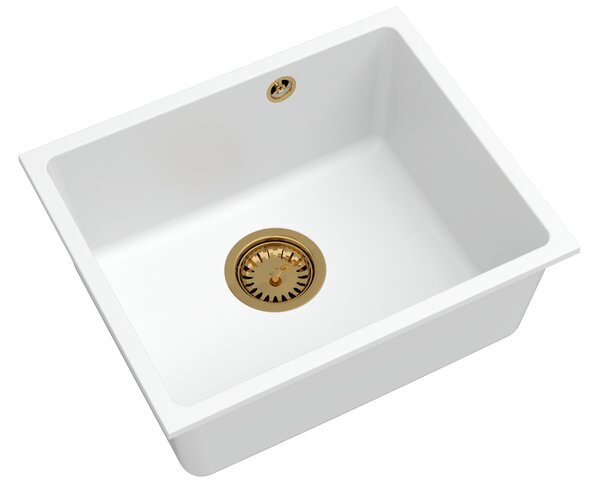 SINK Quality Chiuveta Quality Crypton 55, chiuveta granit bucatarie 460x375x205 mm + sifon auriu, alb, SKQ-CRY.W.1KBO.55.XG