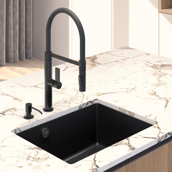 SINK Quality Chiuveta Quality Crypton 60, chiuveta granit bucatarie 535x400x205 mm + sifon negru, pete negre, SKQ-CRY.B.1KBO.60.XB