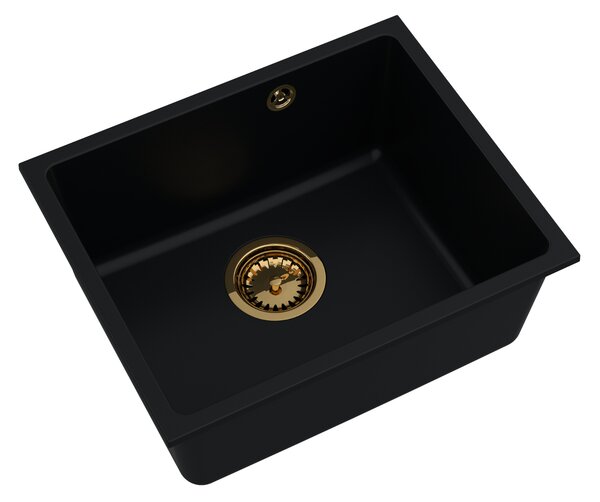 SINK Quality Chiuveta Quality Crypton 55, chiuveta granit bucatarie 460x375x205 mm + sifon auriu, negru, SKQ-CRY.C.1KBO.55.XG