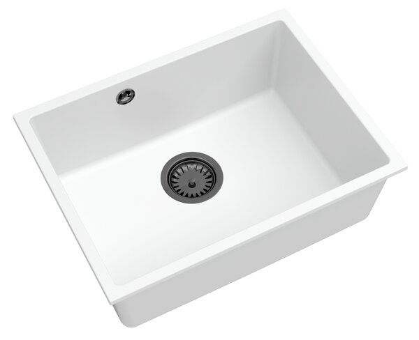 SINK Quality Chiuveta Quality Crypton 60, chiuveta granit bucatarie 535x400x205 mm + sifon negru, alb, SKQ-CRY.W.1KBO.60.XB
