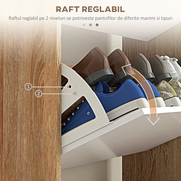 HOMCOM Dulap pentru Pantofi cu Economie de Spațiu cu 3 Sertare și Raft Reglabil, Suport Subțire pentru, 72x24x119 cm, Alb | Aosom Romania