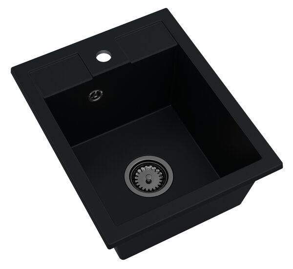 SINK Quality Chiuveta Quality Ferrum 40, chiuveta granit bucatarie 400x500x195 mm + sifon negru, negru, SKQ-FER.C.1K40.XB