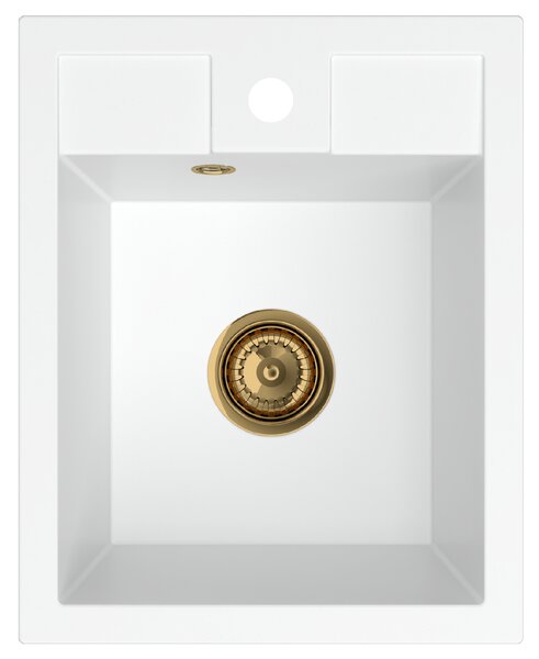 SINK Quality Chiuveta Quality Ferrum 40, chiuveta granit bucatarie 400x500x195 mm + sifon auriu, alb, SKQ-FER.W.1K40.XG