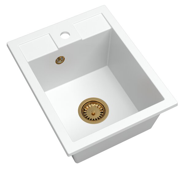 SINK Quality Chiuveta Quality Ferrum 40, chiuveta granit bucatarie 400x500x195 mm + sifon auriu, alb, SKQ-FER.W.1K40.XG