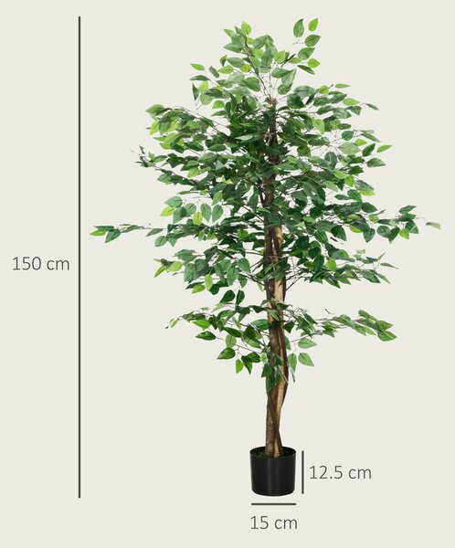 HOMCOM Ficus artificial cu ghiveci de 5 ft, planta artificiala de interior, exterior, pentru decorarea camerei de zi, biroului